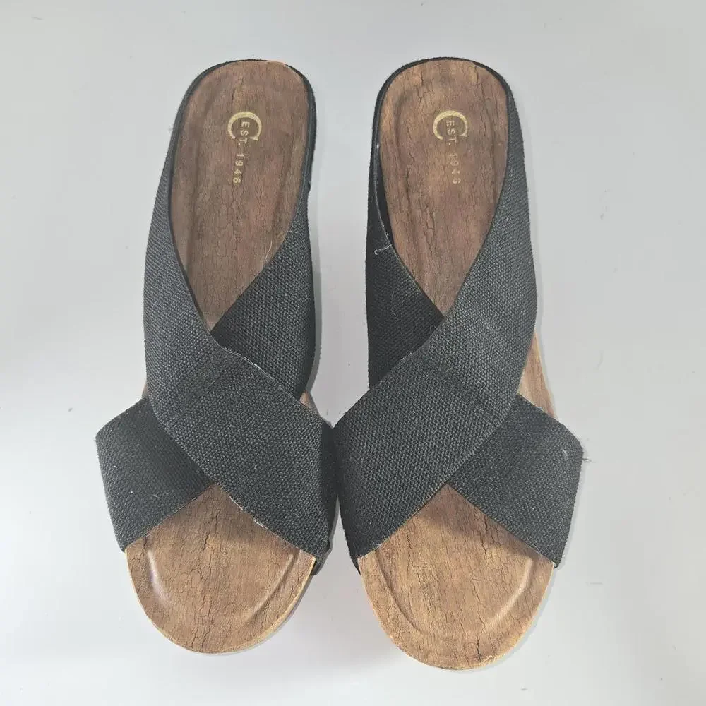0381 Cato C Est 1946 Wedge Sandals Black Chunky Heel‎ Platform Size 10M